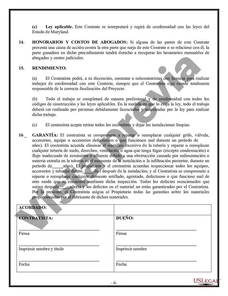 Preview Contrato de plomería para contratista