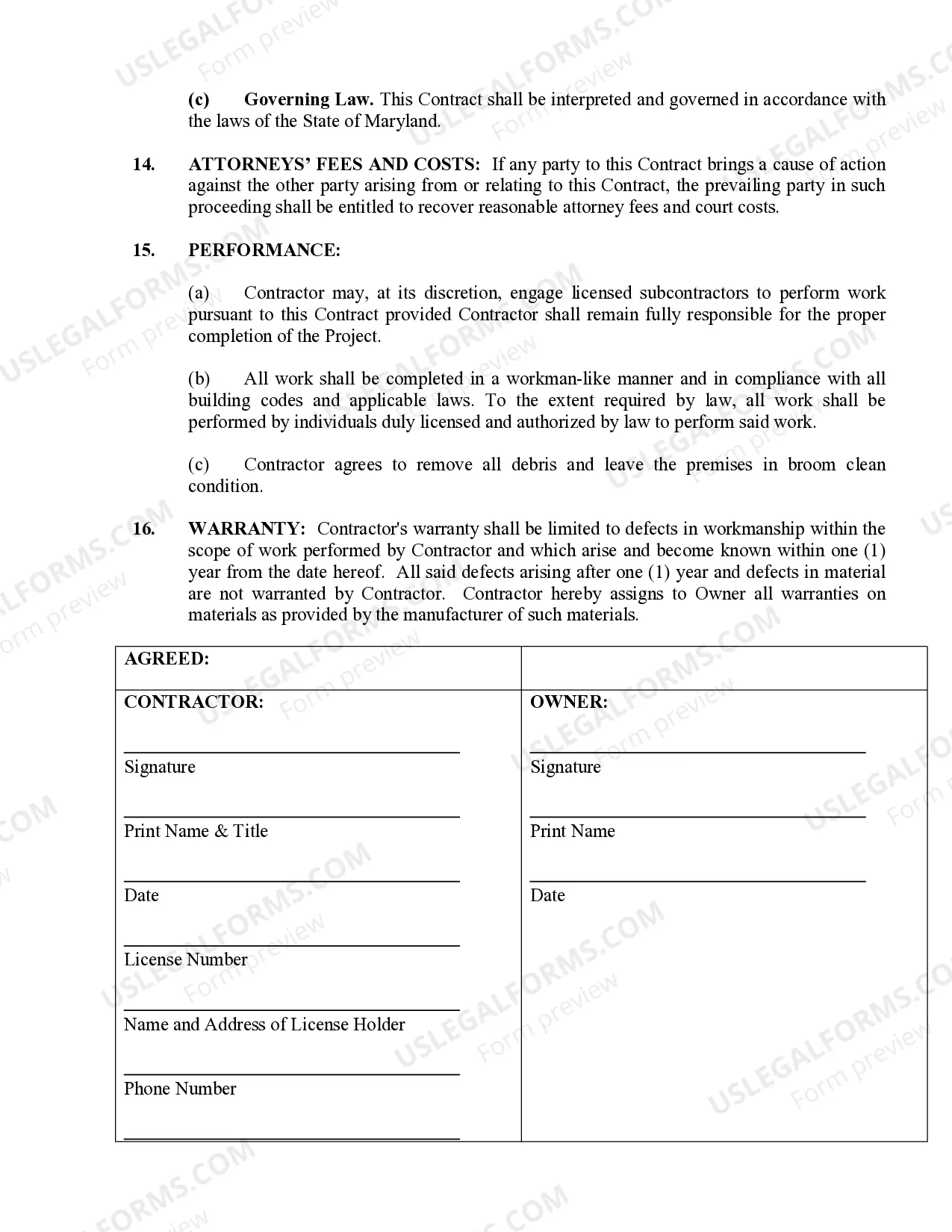 Preview Brick Mason Contract for Contractor