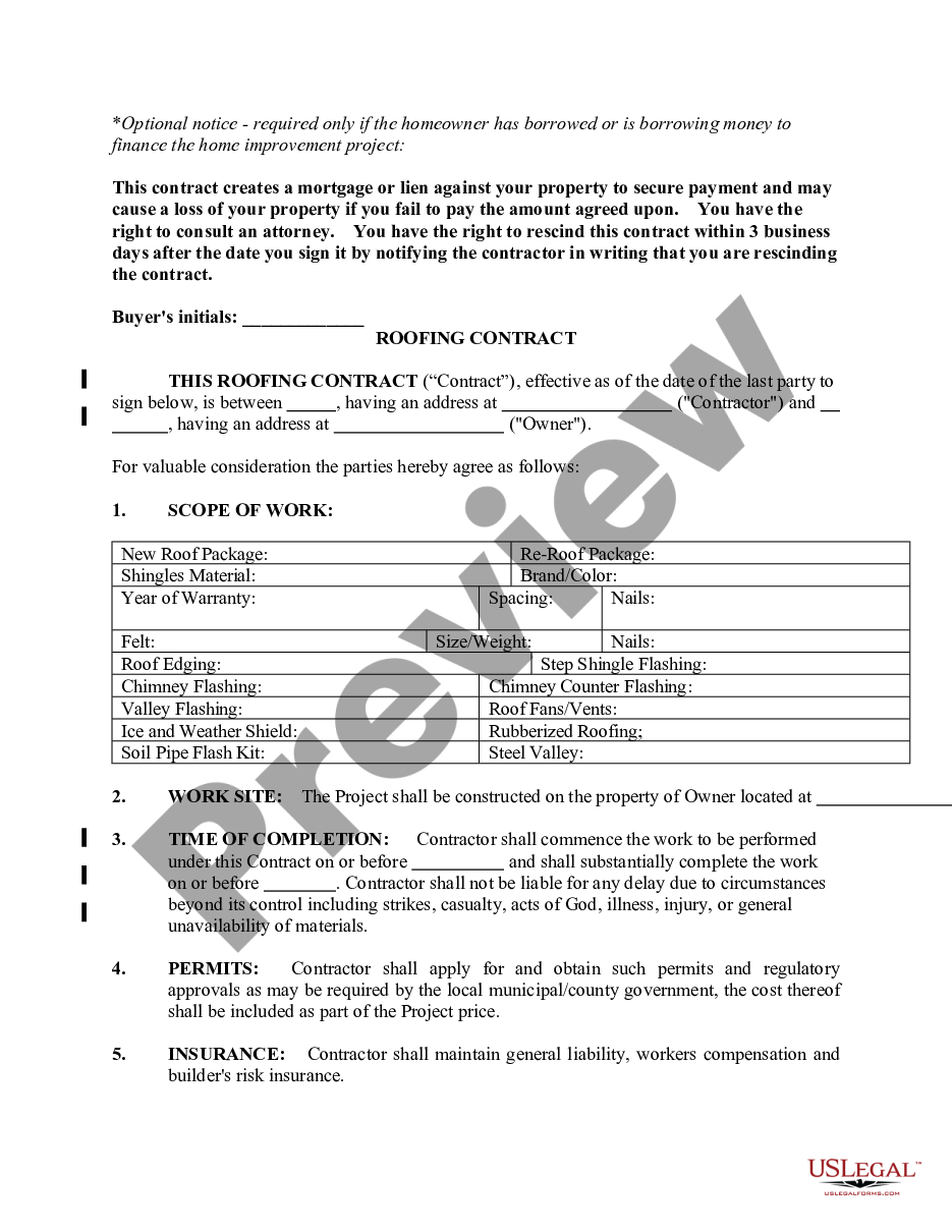 page 0 Roofing Contract for Contractor preview
