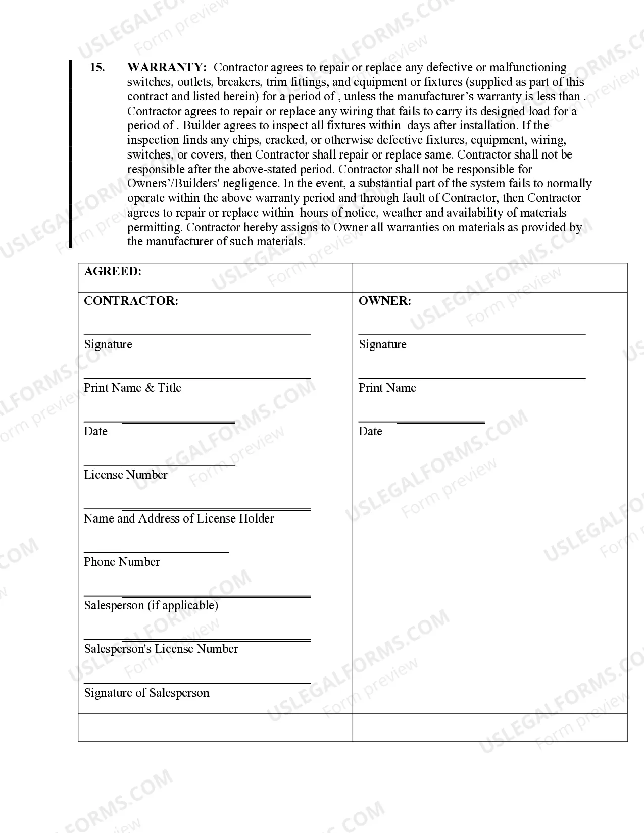 Preview Electrical Contract for Contractor