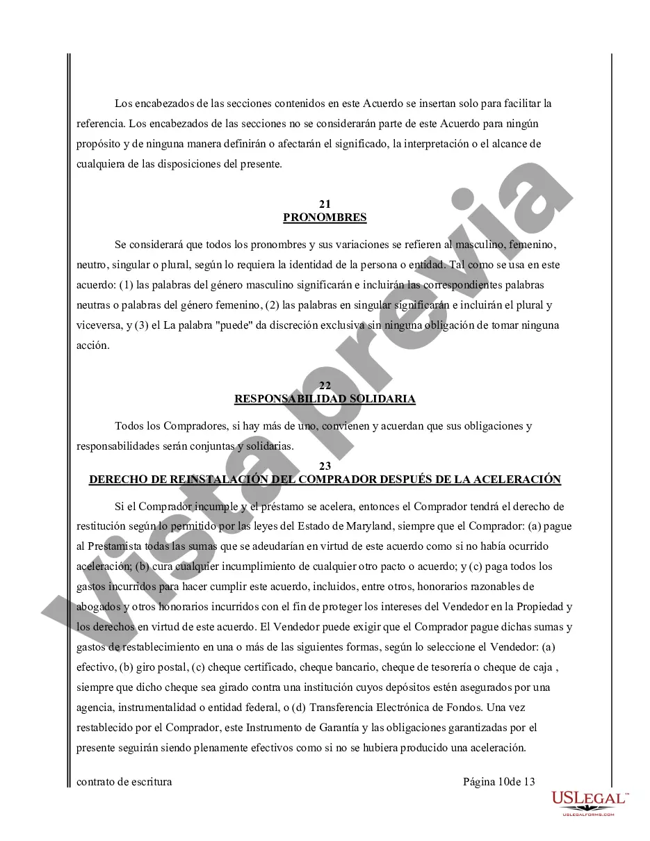 Preview Acuerdo o Contrato de Escritura de Venta y Compra de Bienes Raíces a/k/a Terreno o Contrato de Ejecución