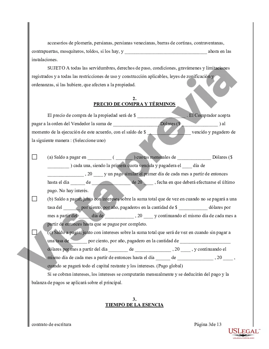 Preview Acuerdo o Contrato de Escritura de Venta y Compra de Bienes Raíces a/k/a Terreno o Contrato de Ejecución