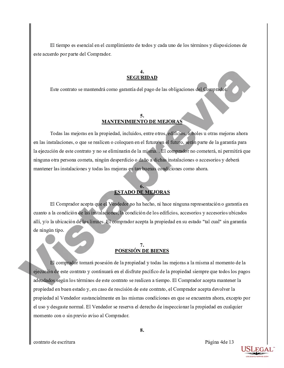 Preview Acuerdo o Contrato de Escritura de Venta y Compra de Bienes Raíces a/k/a Terreno o Contrato de Ejecución