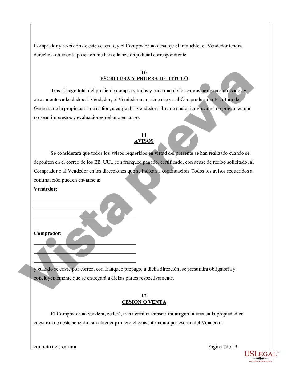 Preview Acuerdo o Contrato de Escritura de Venta y Compra de Bienes Raíces a/k/a Terreno o Contrato de Ejecución