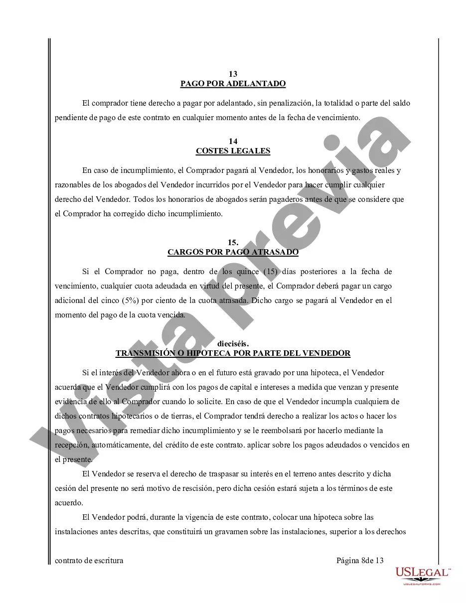 Preview Acuerdo o Contrato de Escritura de Venta y Compra de Bienes Raíces a/k/a Terreno o Contrato de Ejecución