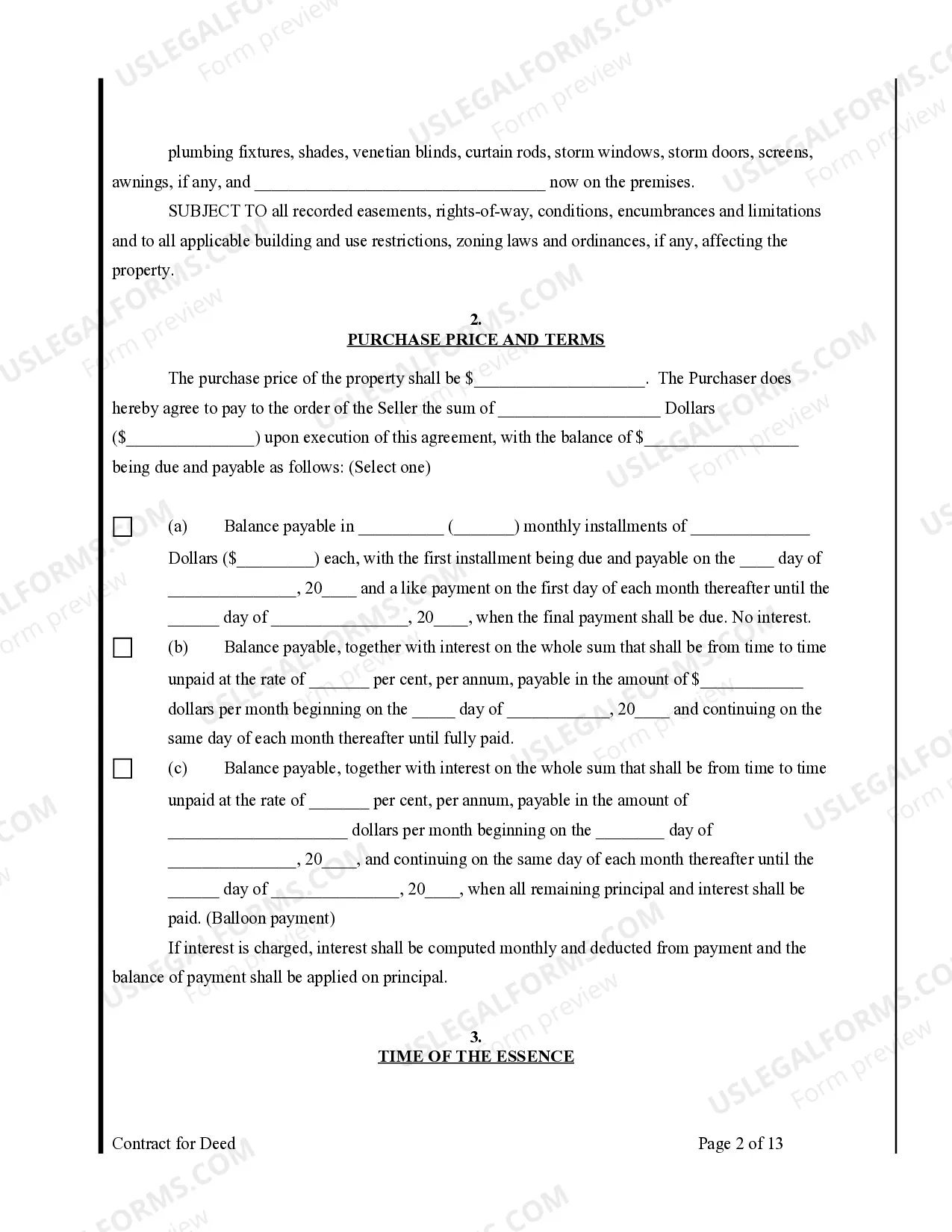 Preview Agreement or Contract for Deed for Sale and Purchase of Real Estate a/k/a Land or Executory Contract