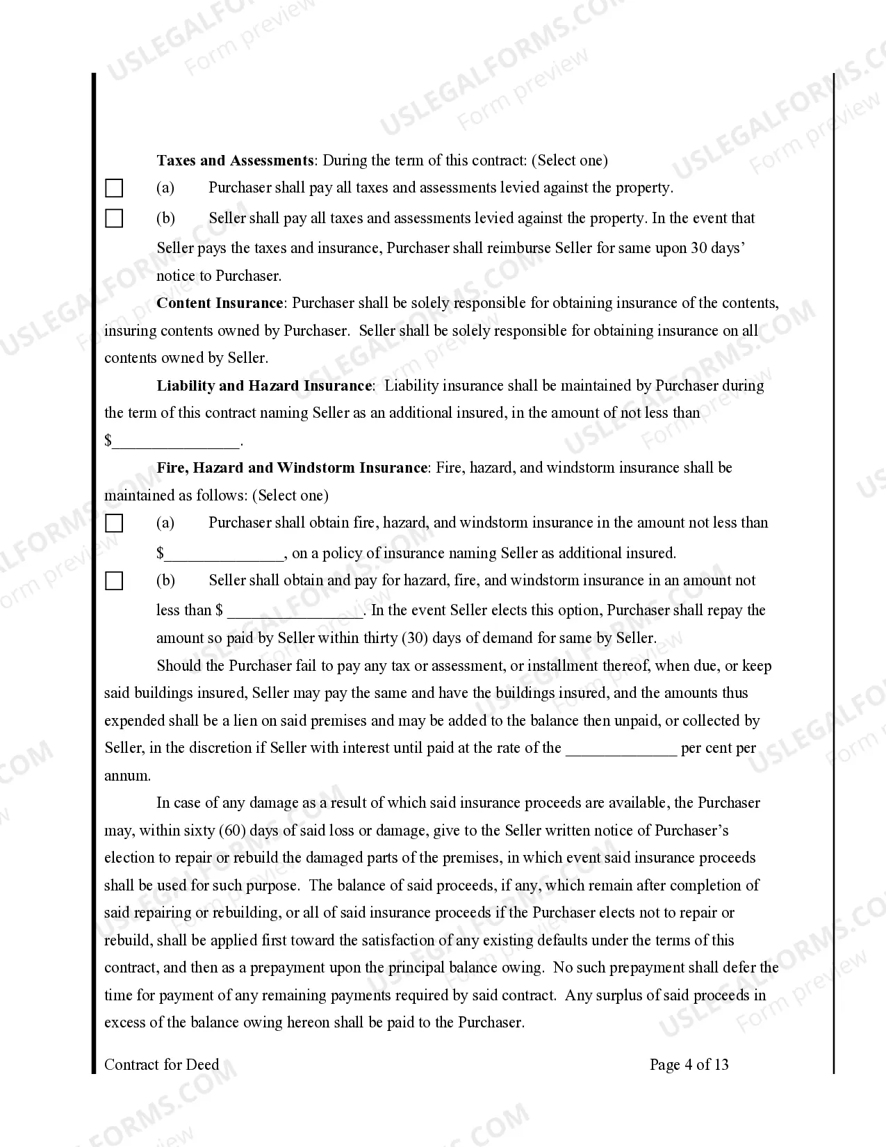 Preview Agreement or Contract for Deed for Sale and Purchase of Real Estate a/k/a Land or Executory Contract