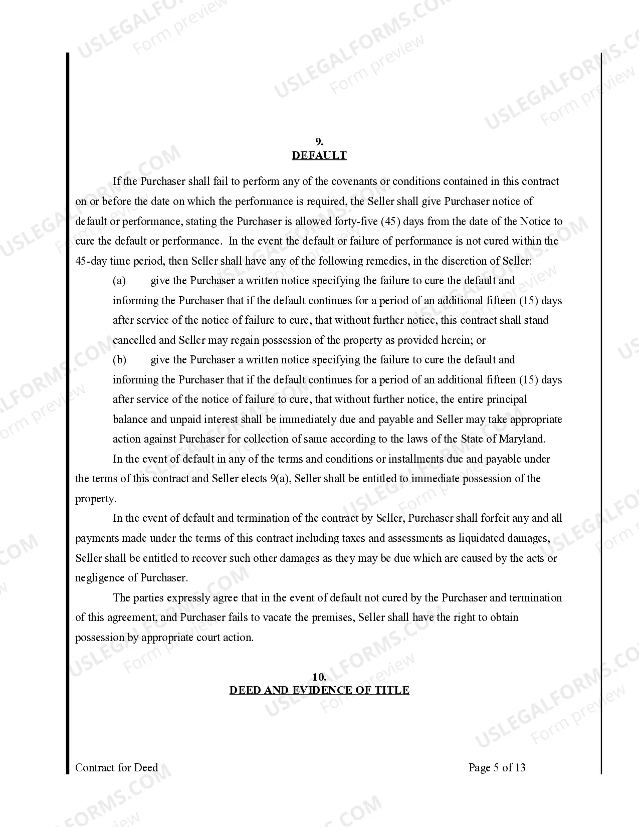 Preview Agreement or Contract for Deed for Sale and Purchase of Real Estate a/k/a Land or Executory Contract