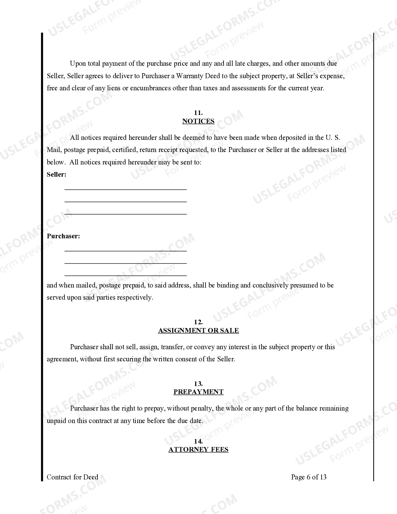 Preview Agreement or Contract for Deed for Sale and Purchase of Real Estate a/k/a Land or Executory Contract