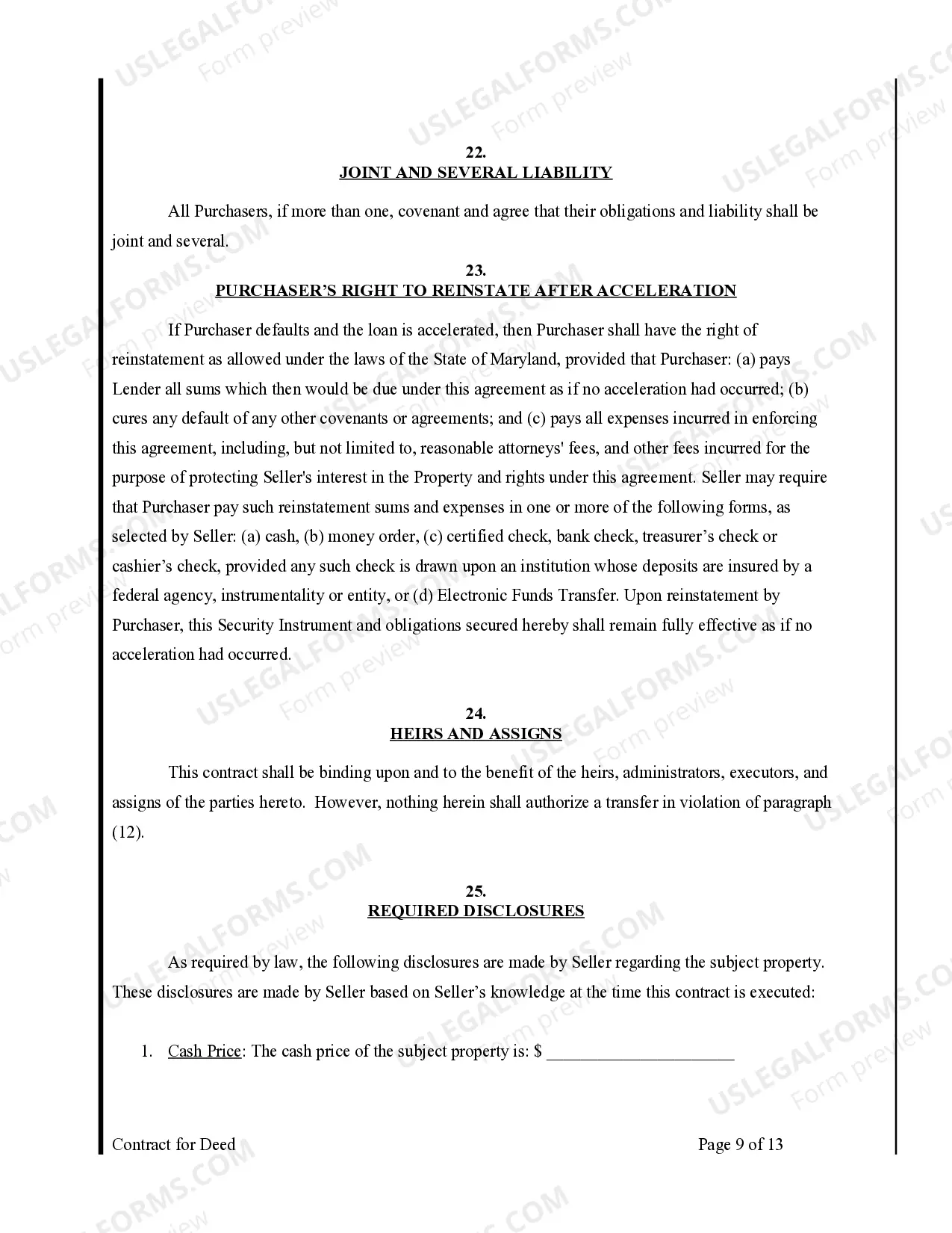 Preview Agreement or Contract for Deed for Sale and Purchase of Real Estate a/k/a Land or Executory Contract