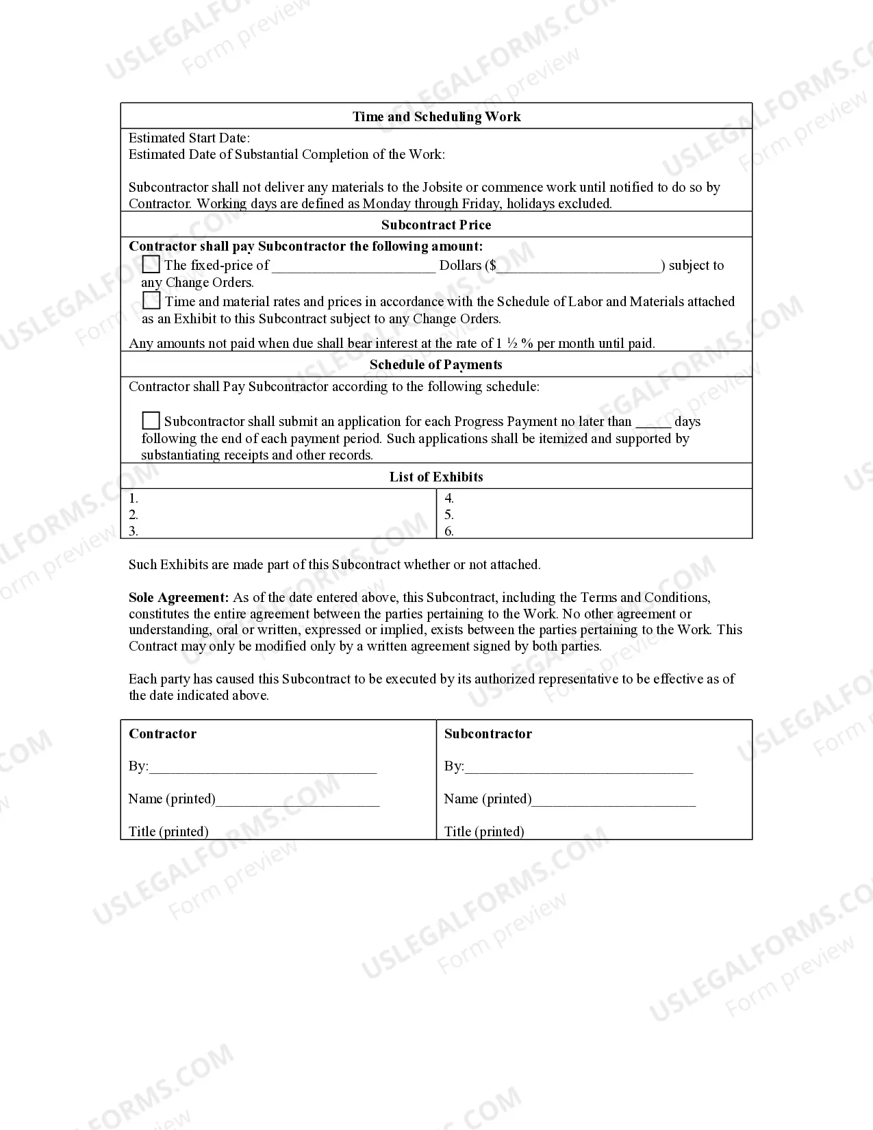Preview Subcontractor's Agreement