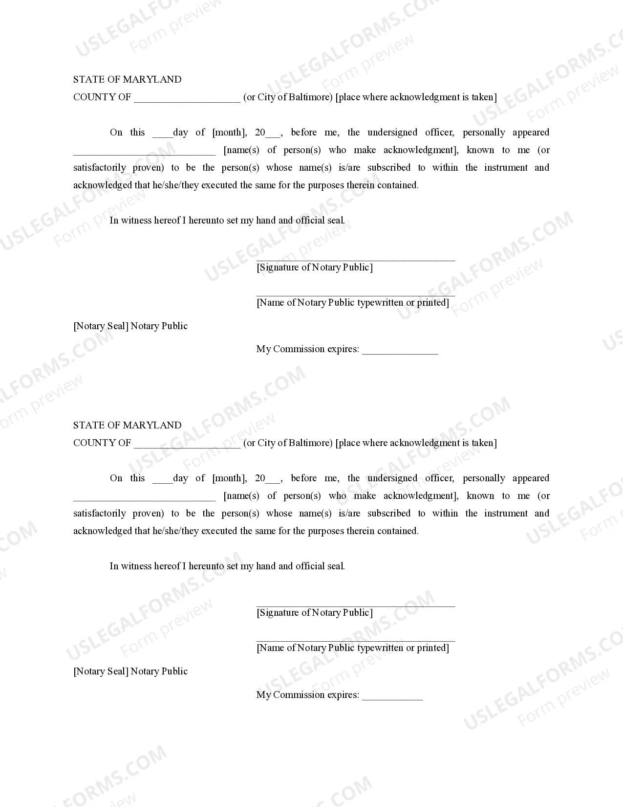 Preview Maryland Prenuptial Premarital Agreement without Financial Statements