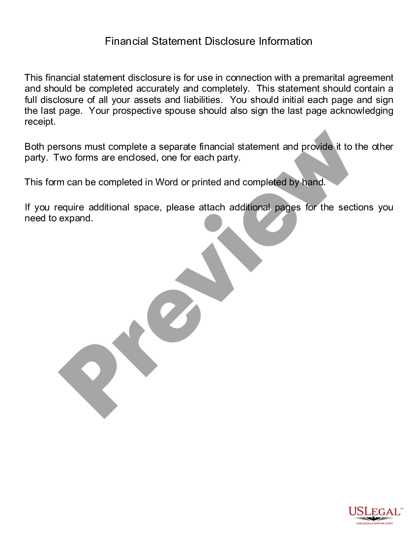 Maryland Prenuptial Premarital Agreement with Financial Statements