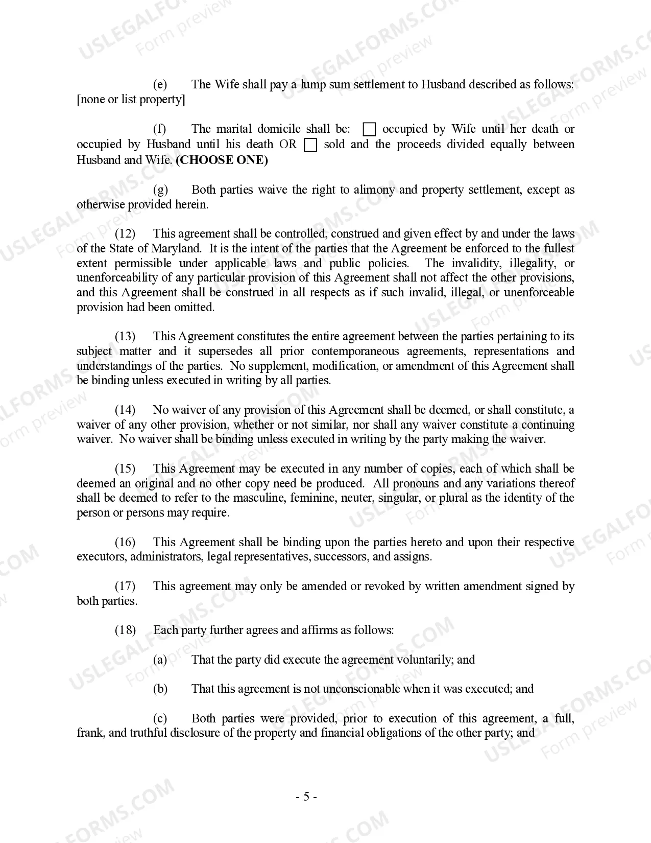 Preview Maryland Prenuptial Premarital Agreement with Financial Statements