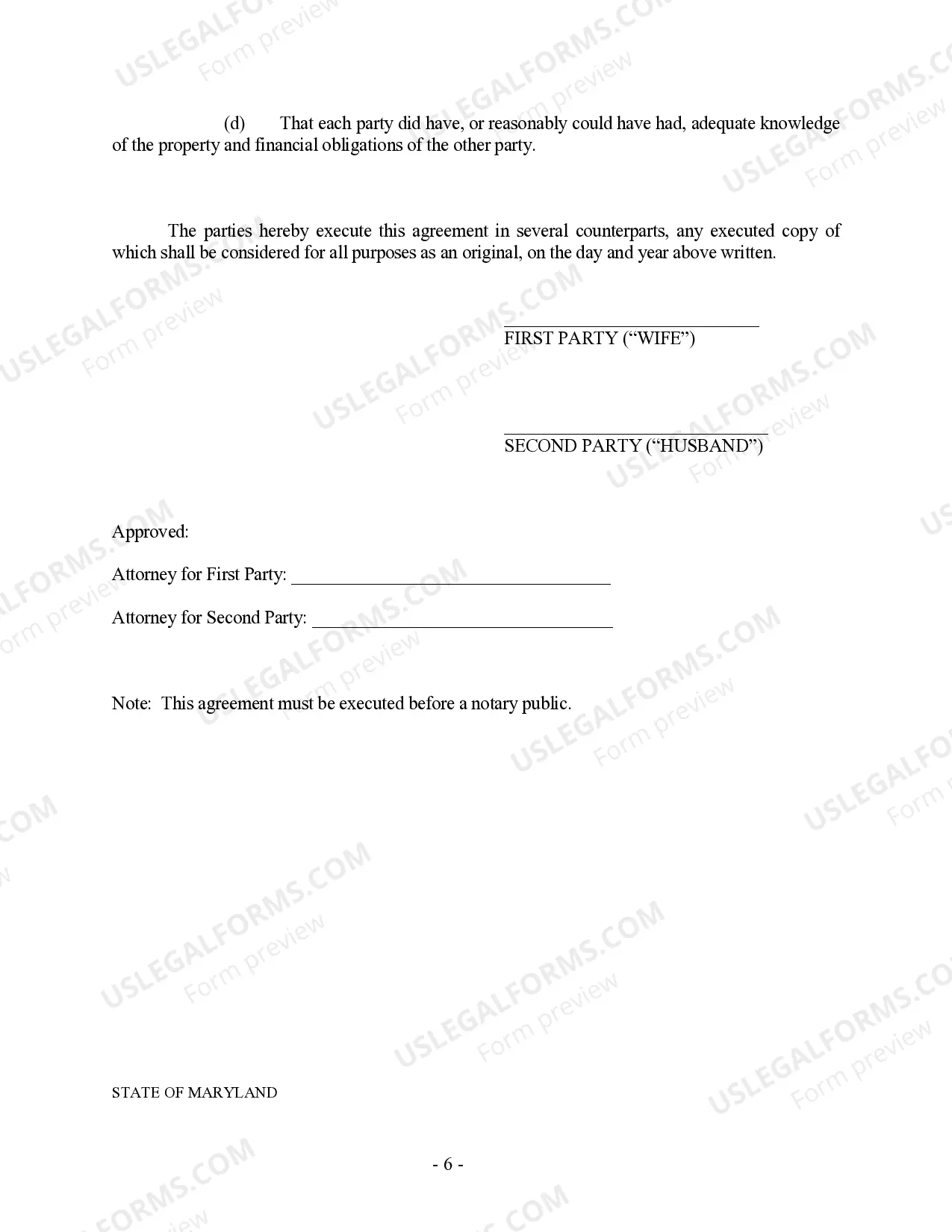 Preview Maryland Prenuptial Premarital Agreement with Financial Statements