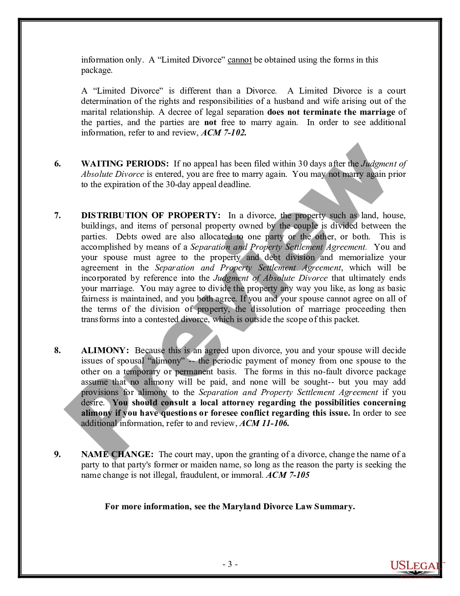 page 2 No-Fault Agreed Uncontested Divorce Package for Dissolution of Marriage for Persons with No Children with or without Property and Debts preview