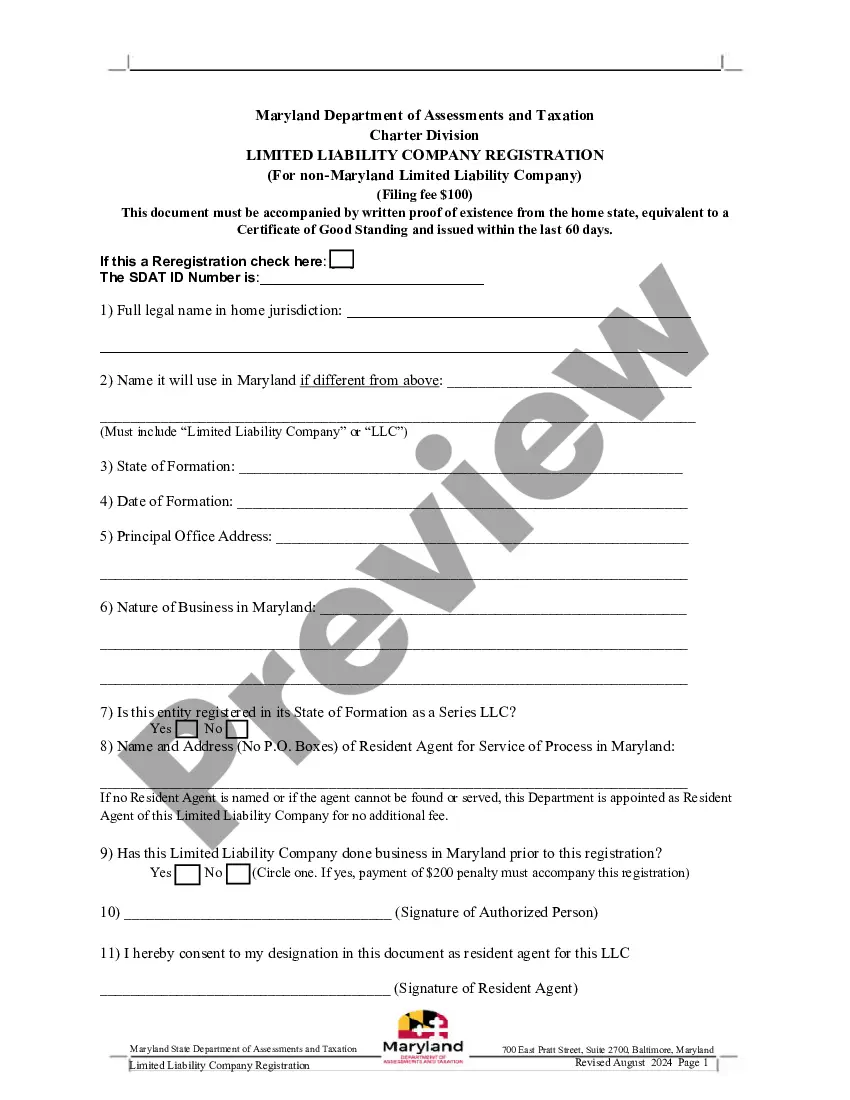 Preview Maryland Registration of Foreign Corporation