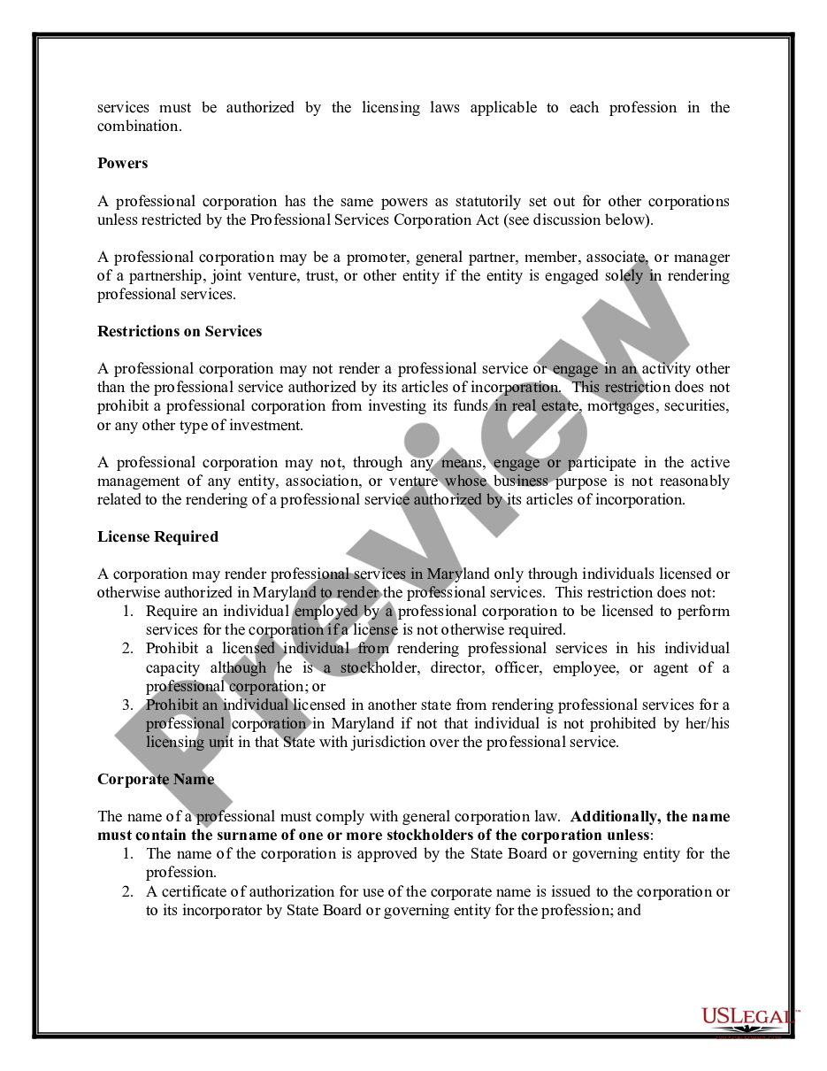page 2 Professional Corporation Package for Maryland preview