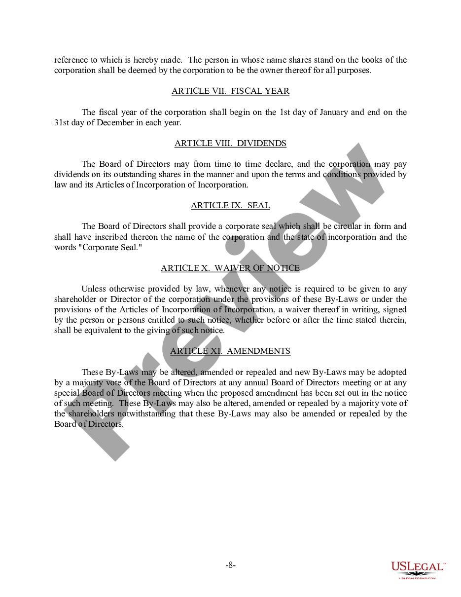 page 8 Maryland Bylaws for Corporation preview