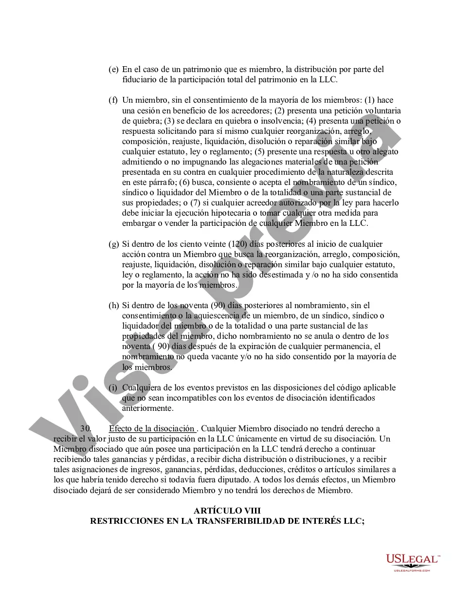 Preview Acuerdo Operativo de Sociedad de Responsabilidad Limitada LLC