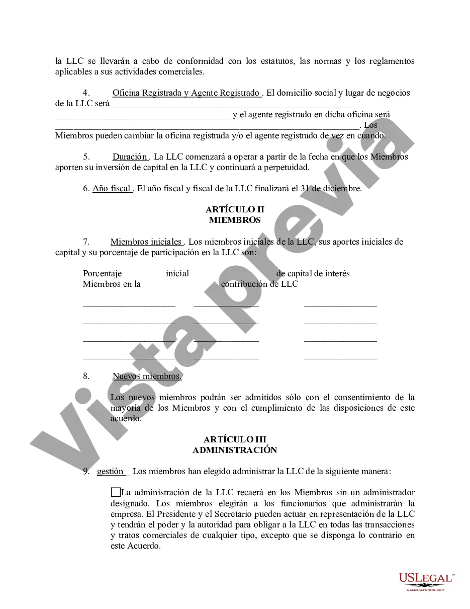 Preview Acuerdo Operativo de Sociedad de Responsabilidad Limitada LLC