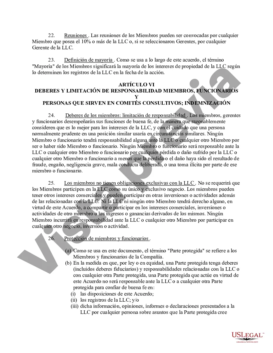 Preview Acuerdo Operativo de Sociedad de Responsabilidad Limitada LLC