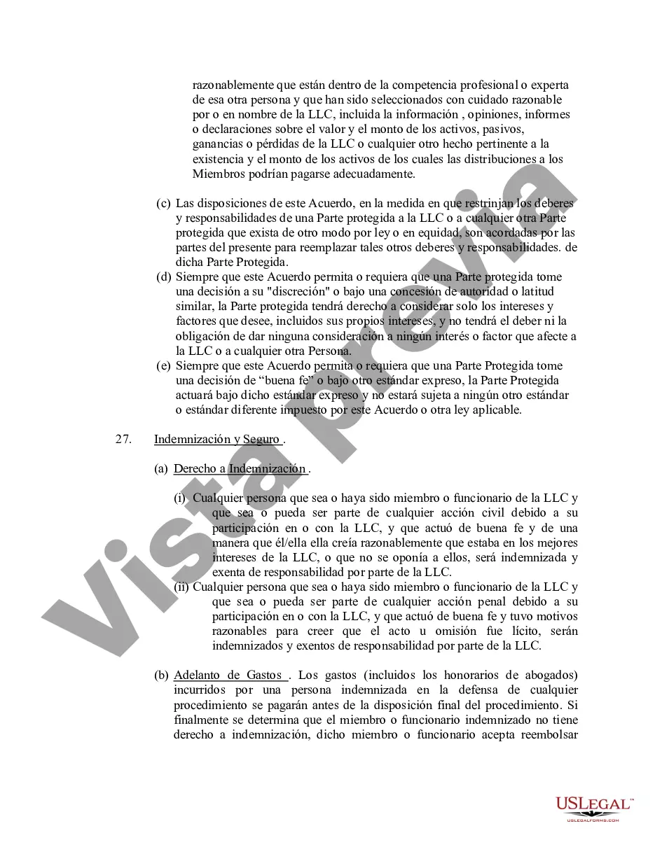 Preview Acuerdo Operativo de Sociedad de Responsabilidad Limitada LLC