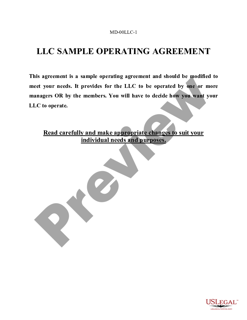 Maryland Limited Liability Company LLC Operating Agreement Limited