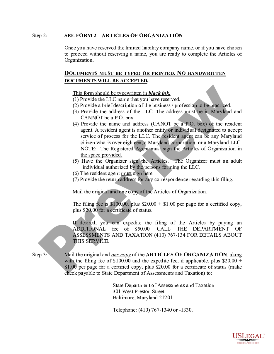 page 5 Maryland Professional Limited Liability Company PLLC Formation Package preview