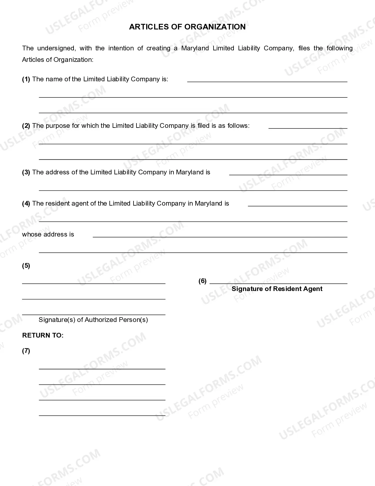 Preview Maryland Professional Limited Liability Company PLLC Formation Package