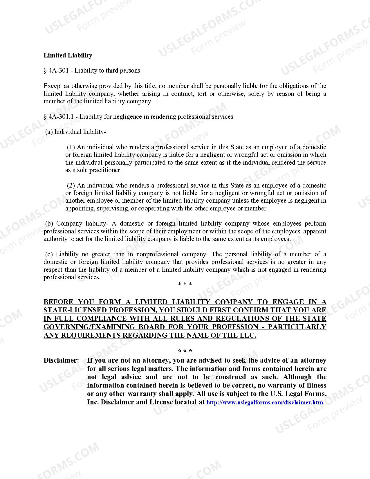 Preview Maryland Professional Limited Liability Company PLLC Formation Package