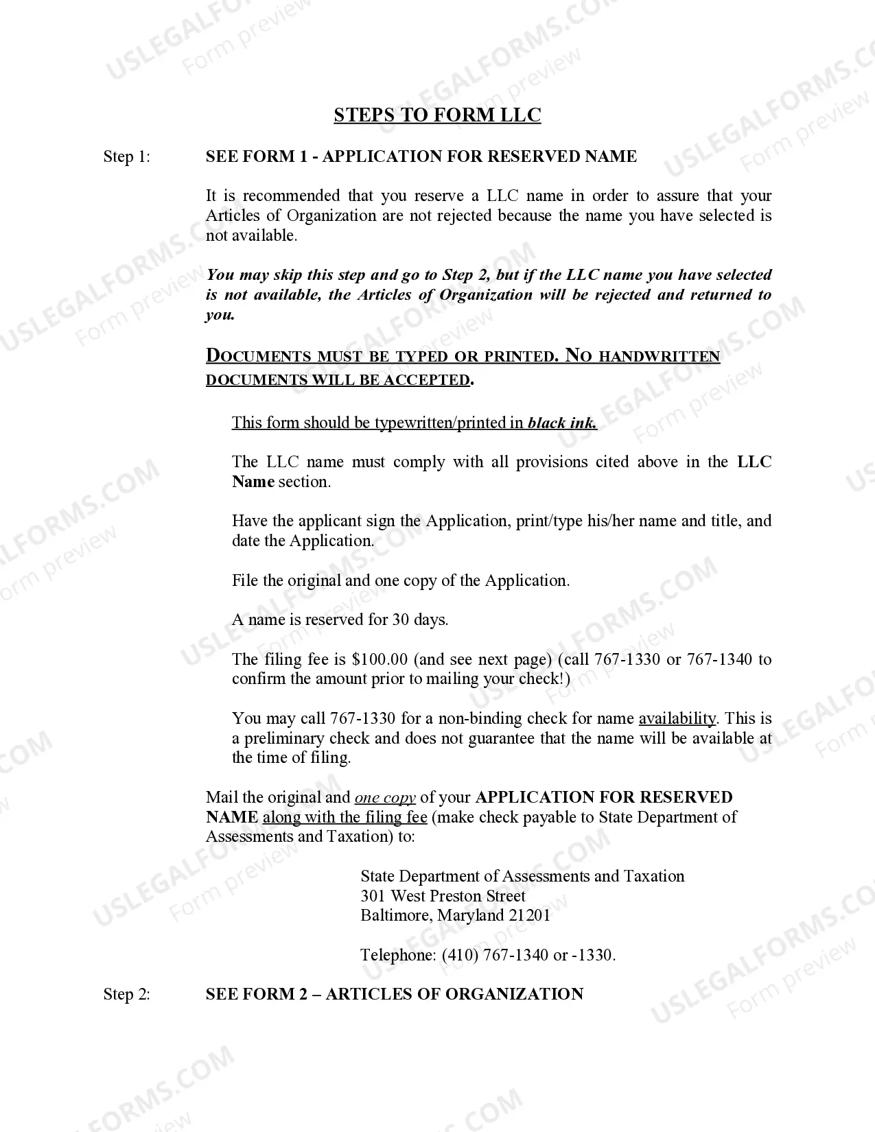 Preview Maryland Professional Limited Liability Company PLLC Formation Package