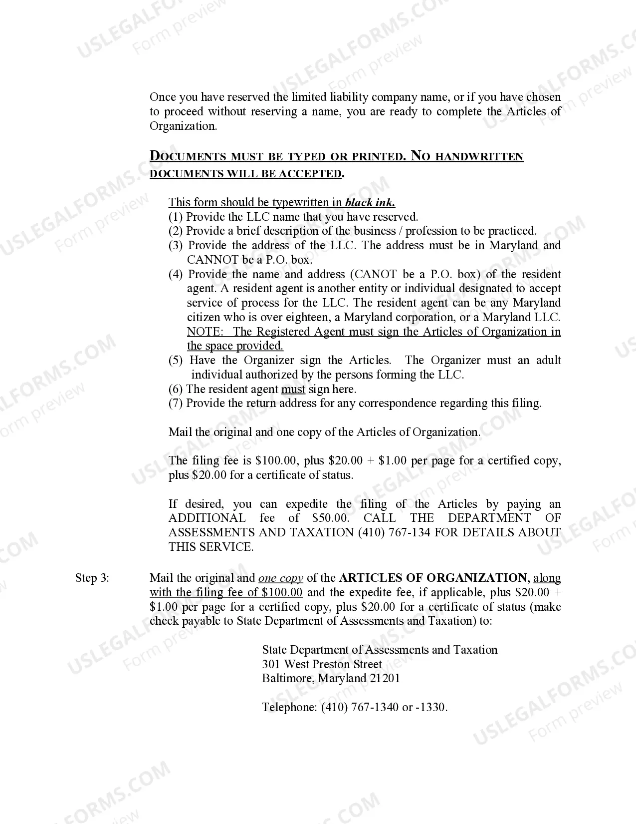 Preview Maryland Professional Limited Liability Company PLLC Formation Package