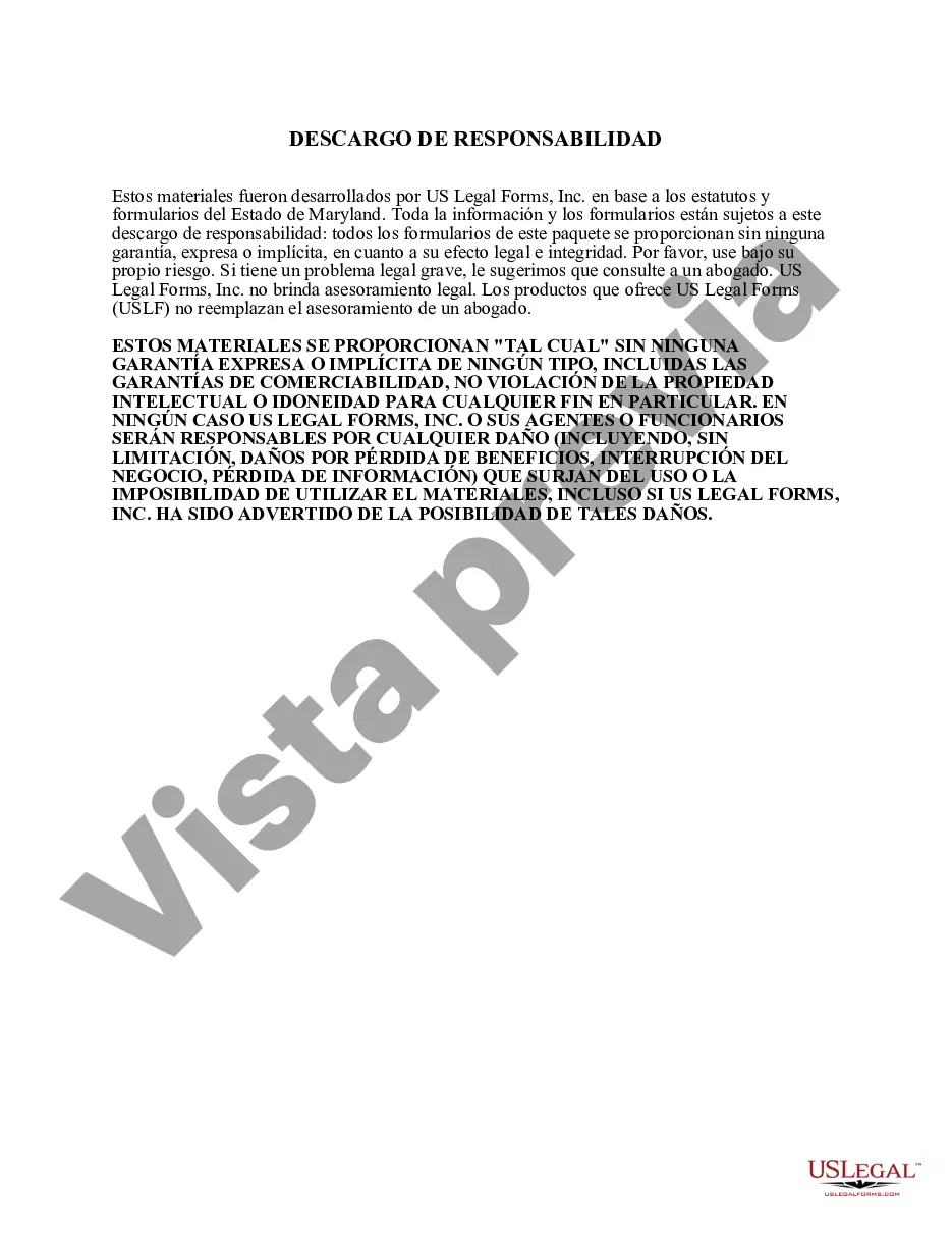 Preview Maryland Renuncia y descargo de responsabilidad de la propiedad del testamento por testamento