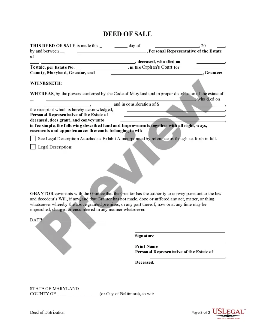 Preview Warranty Deed of Sale - Personal Representative to an Individual