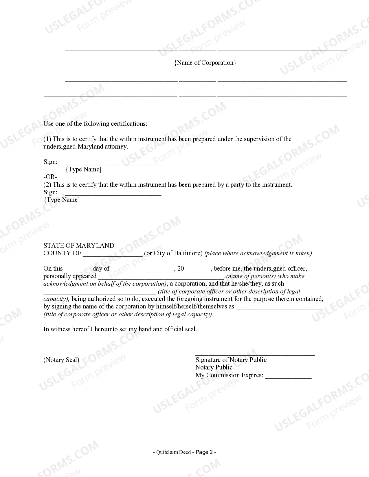 Preview Quitclaim Deed from Corporation to Husband and Wife