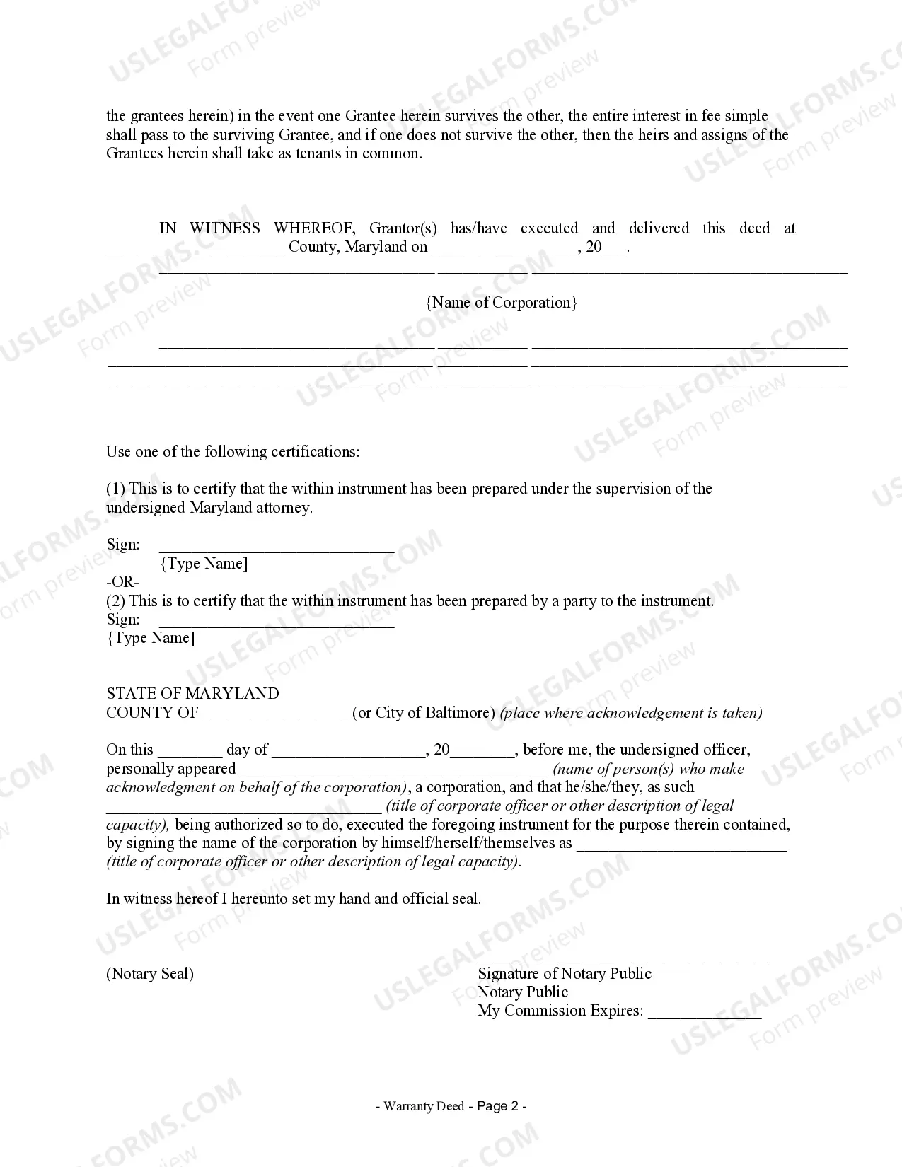 Preview Warranty Deed from Corporation to Husband and Wife
