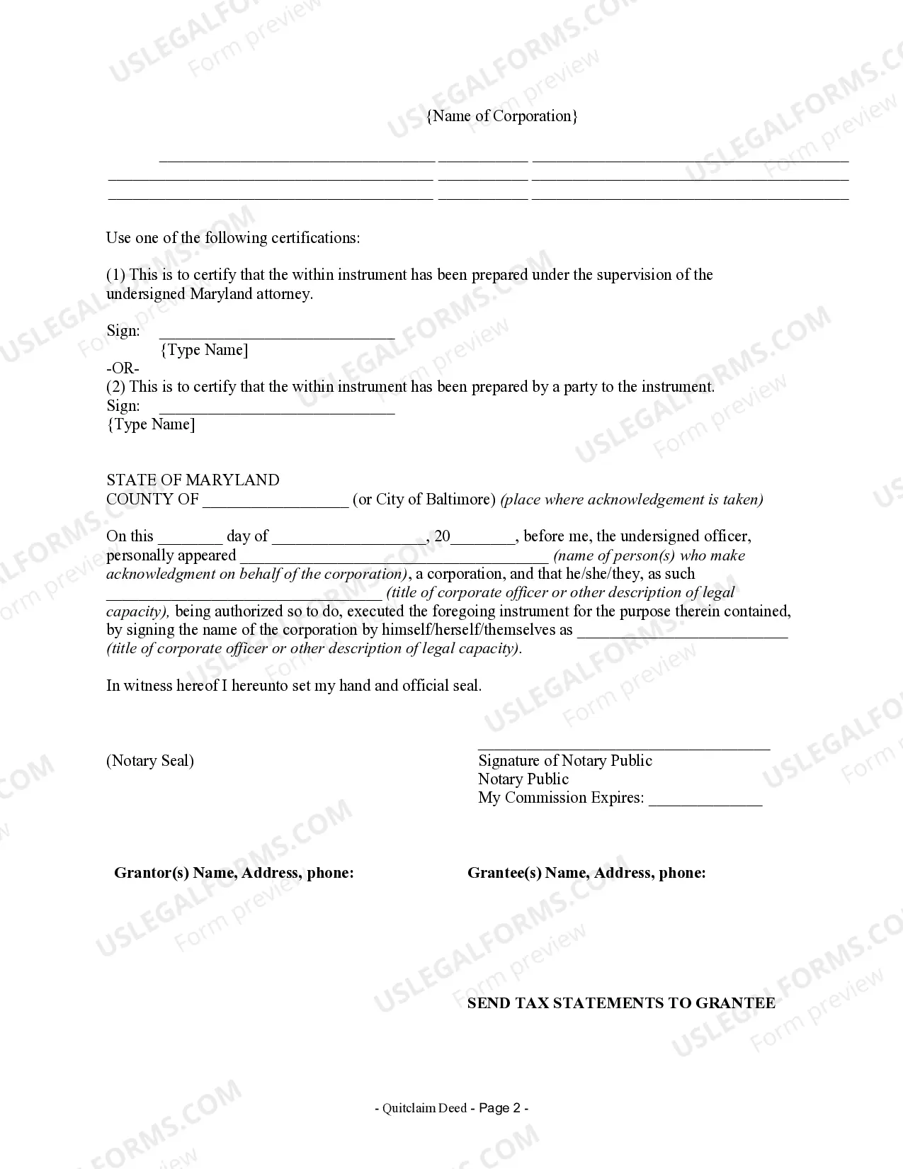 Preview Quitclaim Deed from Corporation to Individual