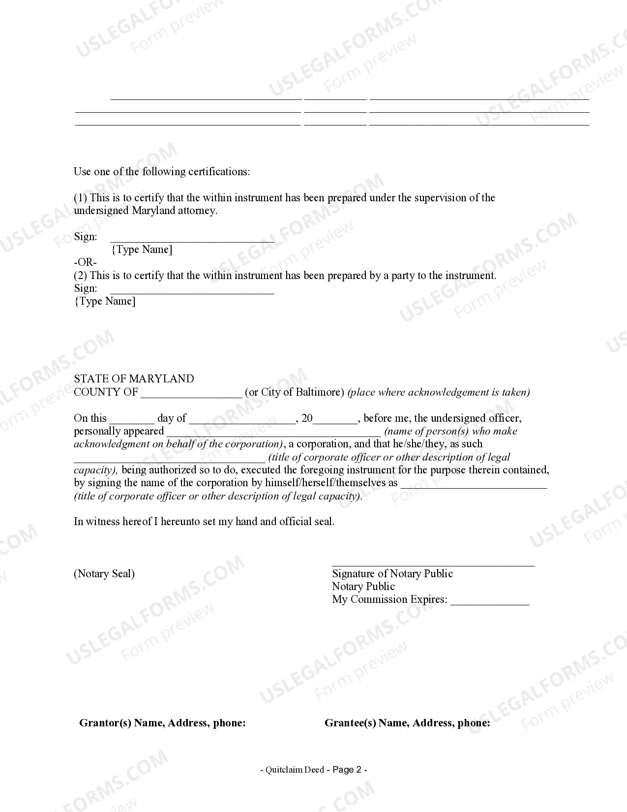 Preview Quitclaim Deed from Corporation to Corporation