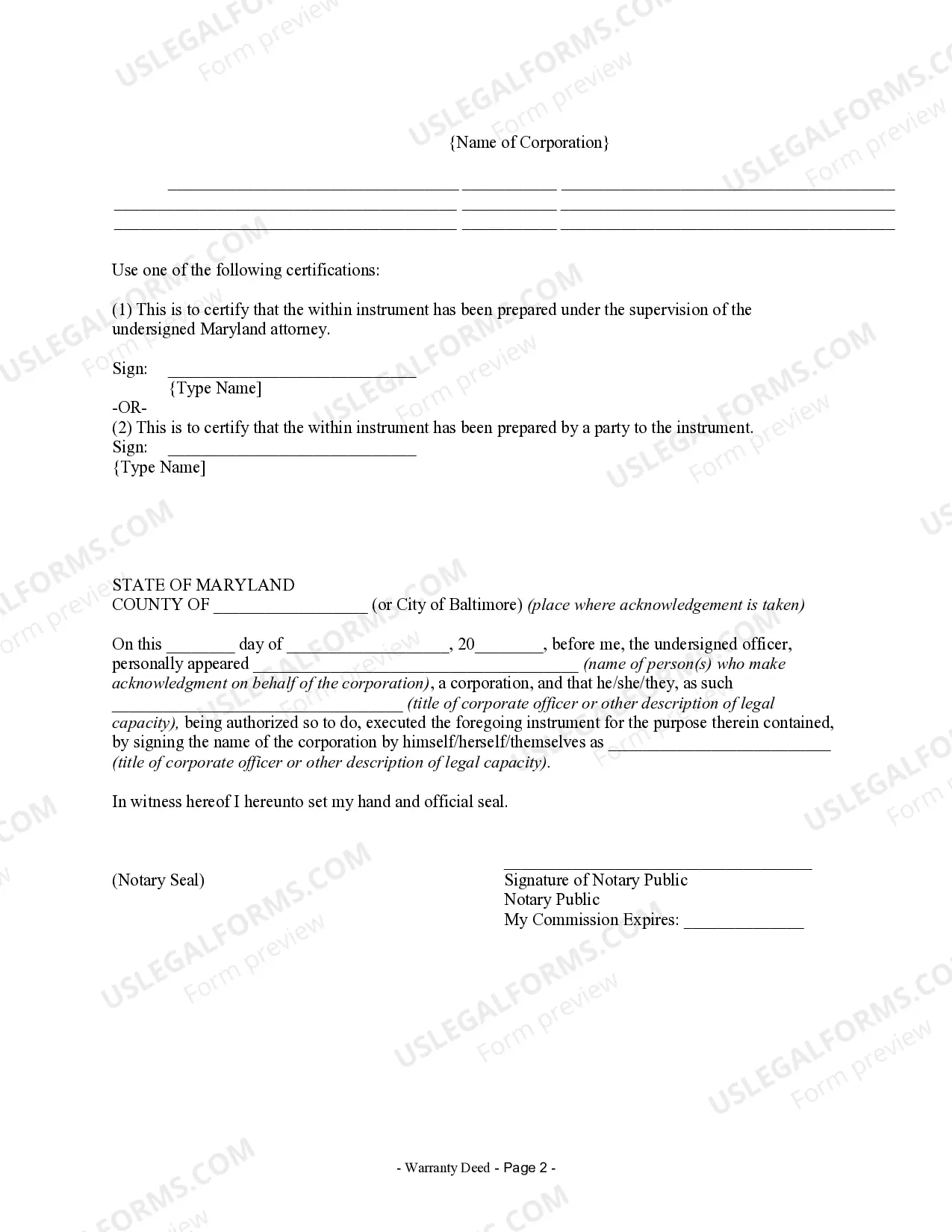 Preview Warranty Deed from Corporation to Corporation