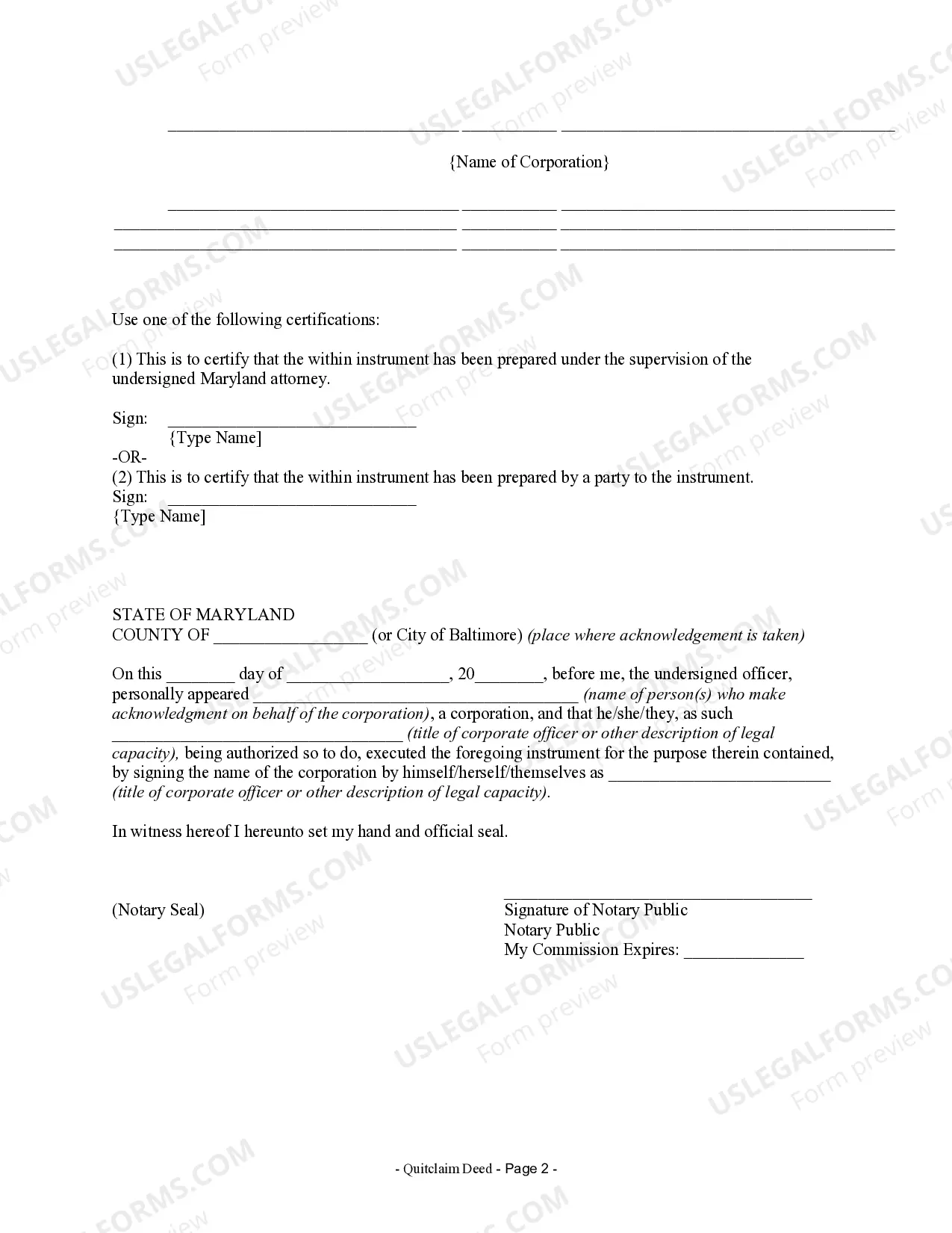 Preview Quitclaim Deed from Corporation to Two Individuals