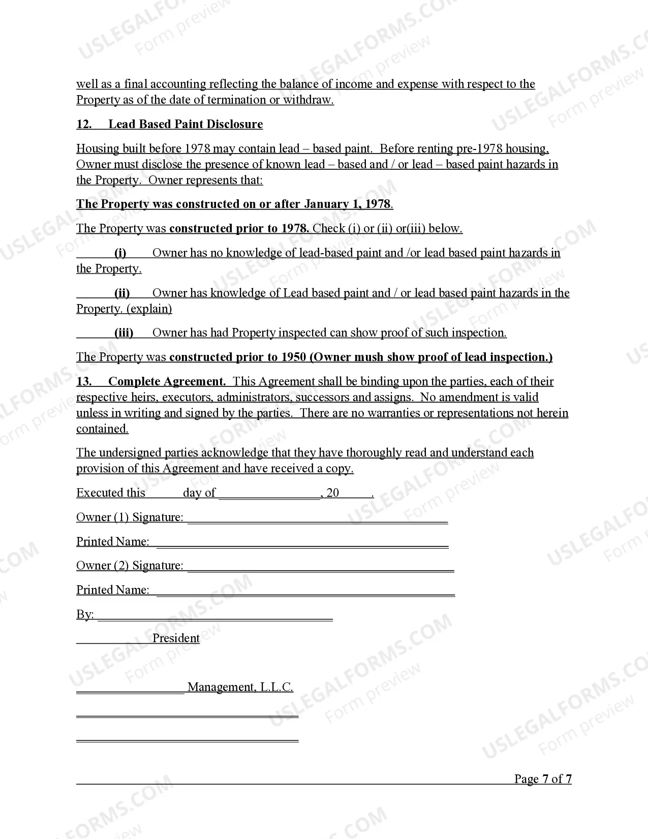 Preview Property Management Agreement