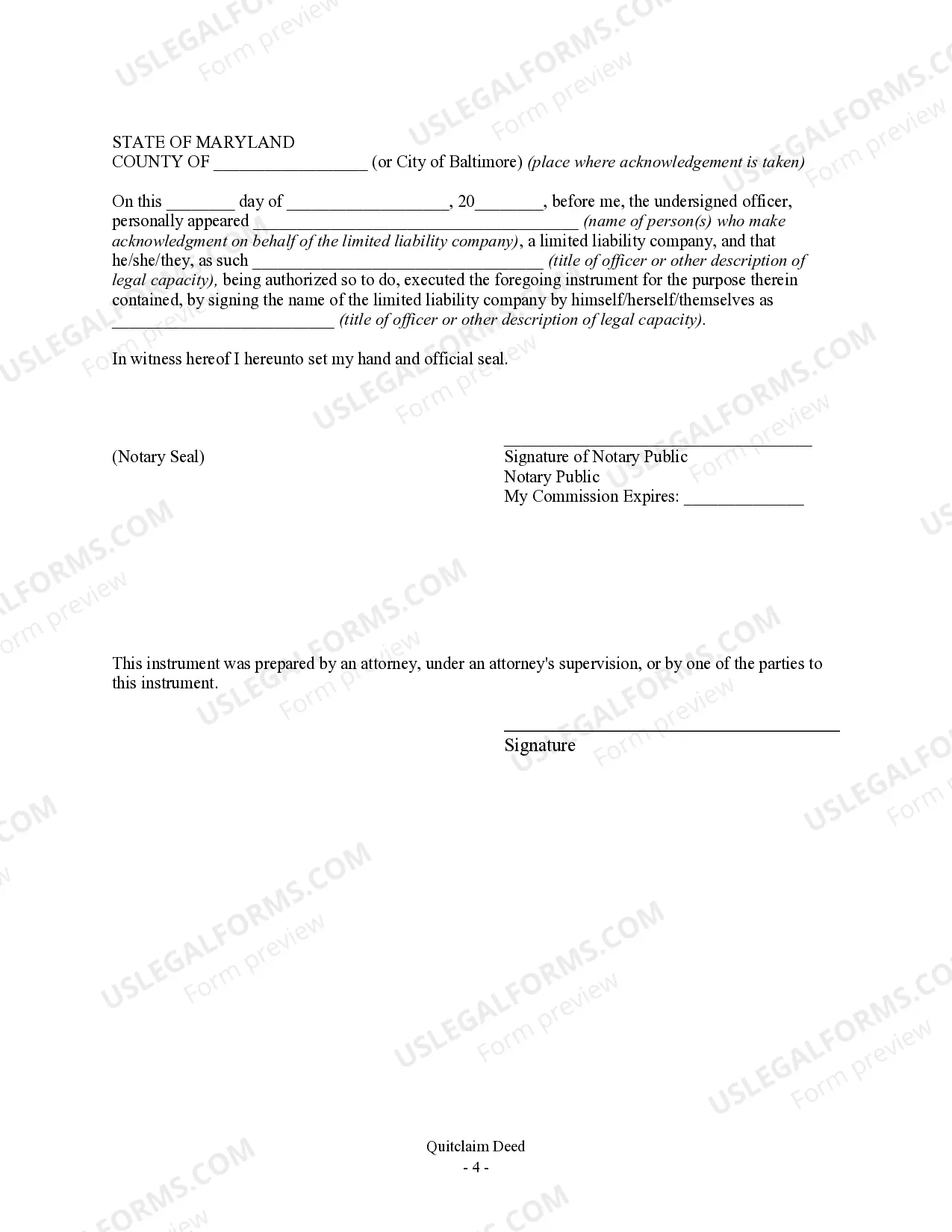 Preview Quitclaim Deed - Limited Liability Company to Three Individuals