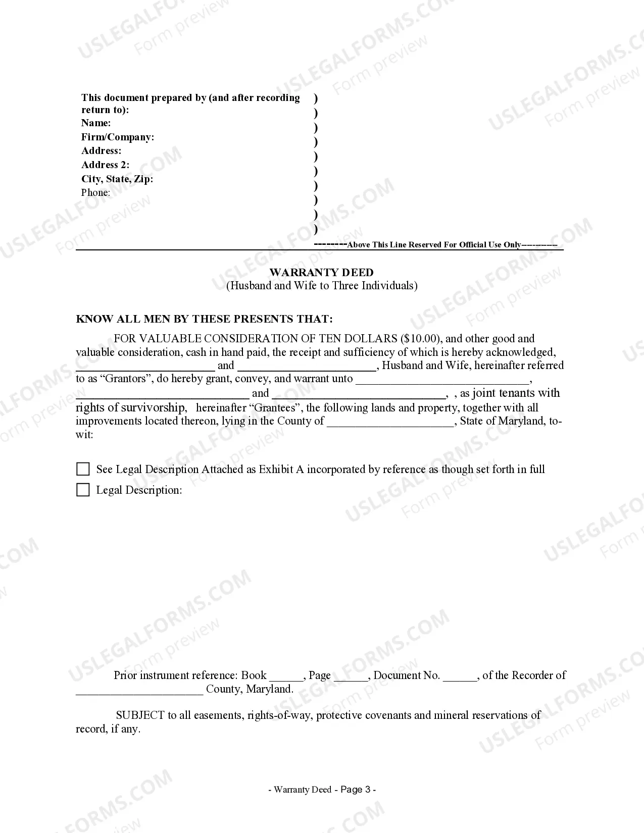 Preview Warranty Deed - Husband and Wife to Three Individuals