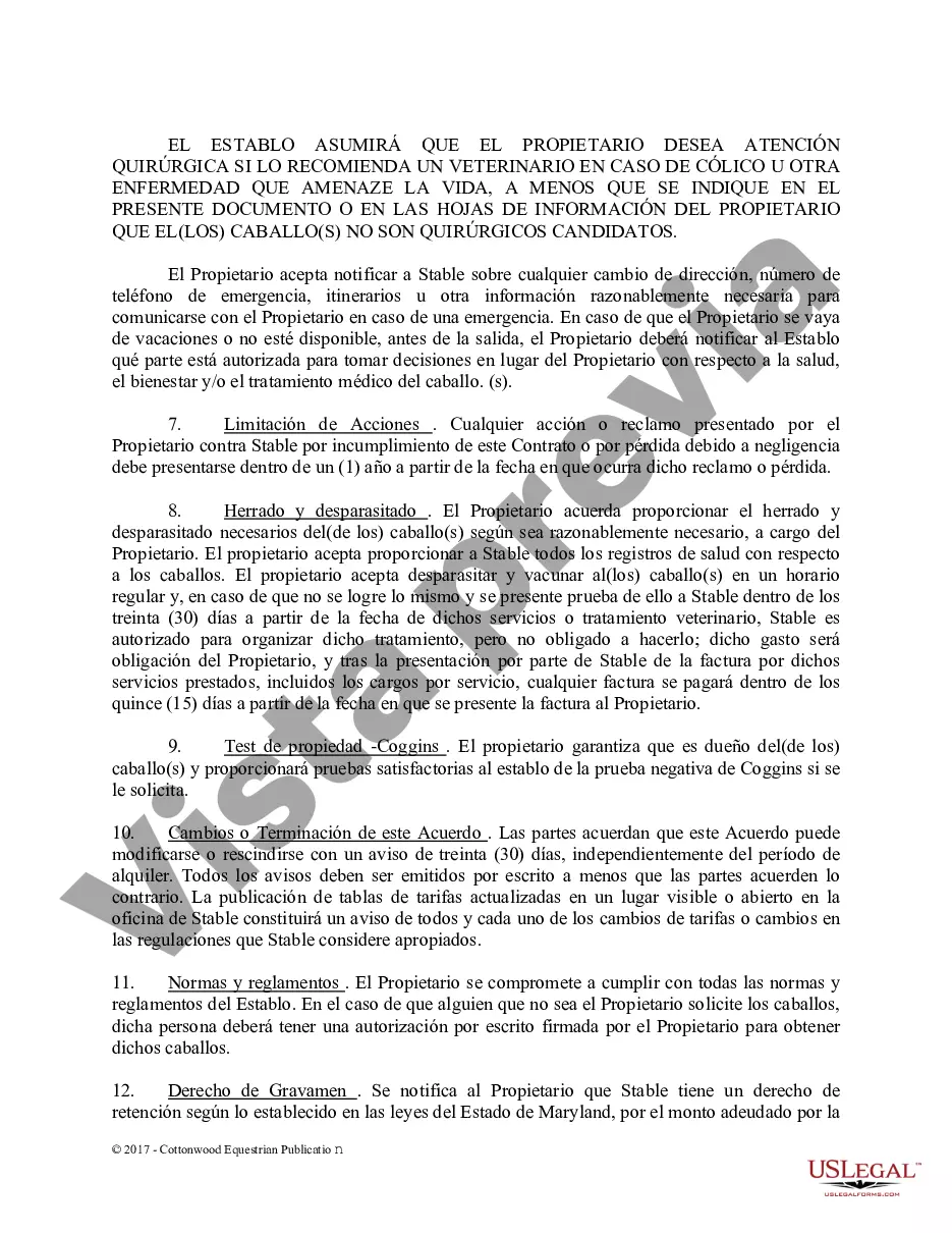 Preview Acuerdo de establo de embarque - Formularios equinos de caballos