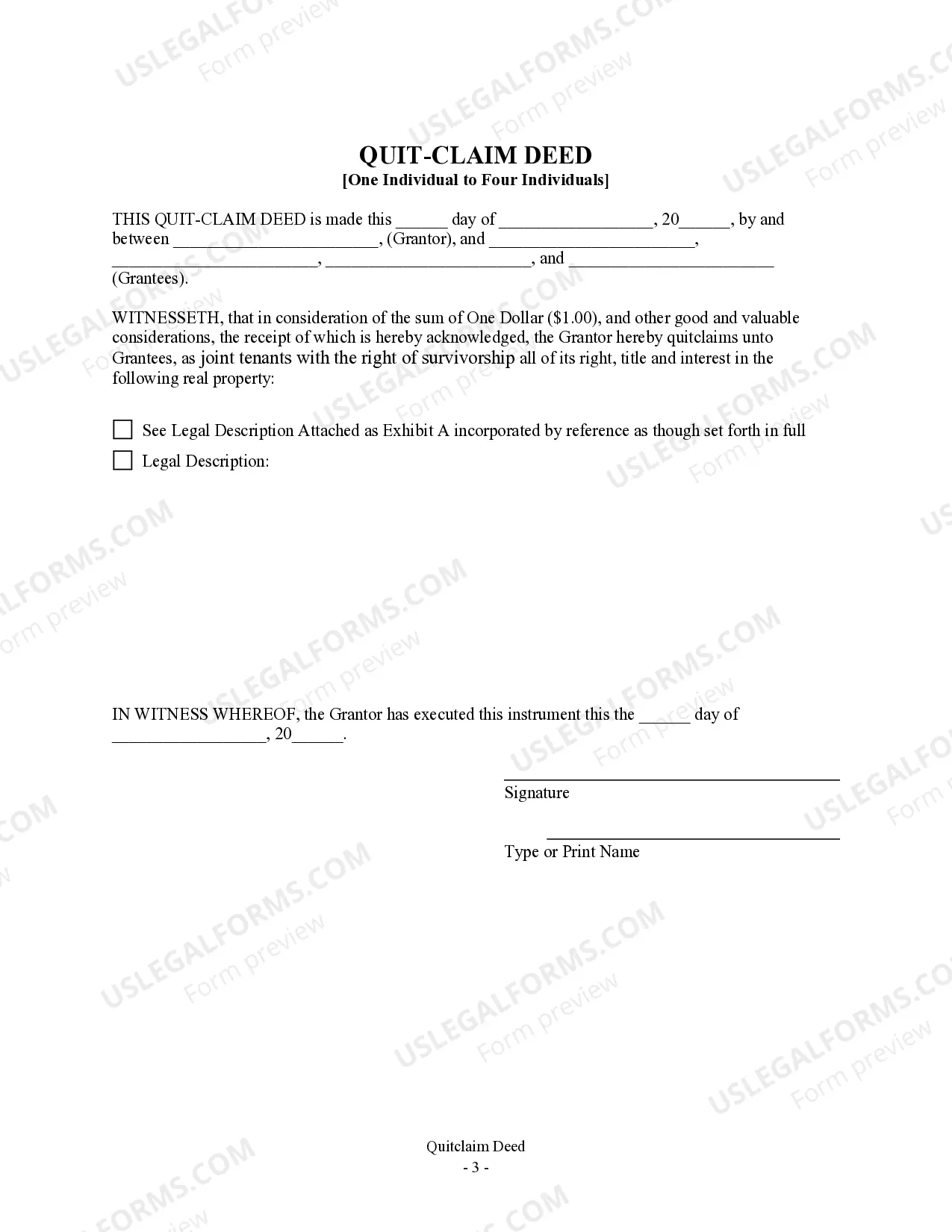 Preview Quitclaim Deed - Individual to Four Individuals