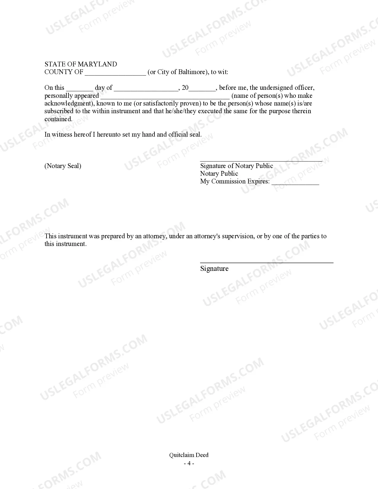 Preview Quitclaim Deed - Individual to Four Individuals