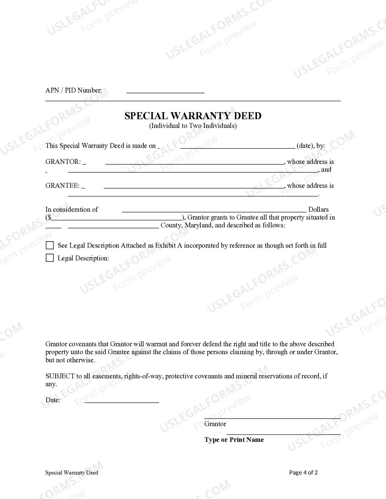 Preview Special Warranty Deed - Individual to Individual