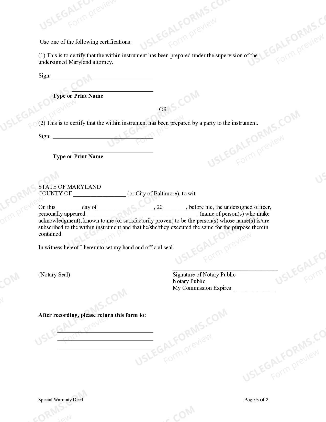 Preview Special Warranty Deed - Individual to Individual