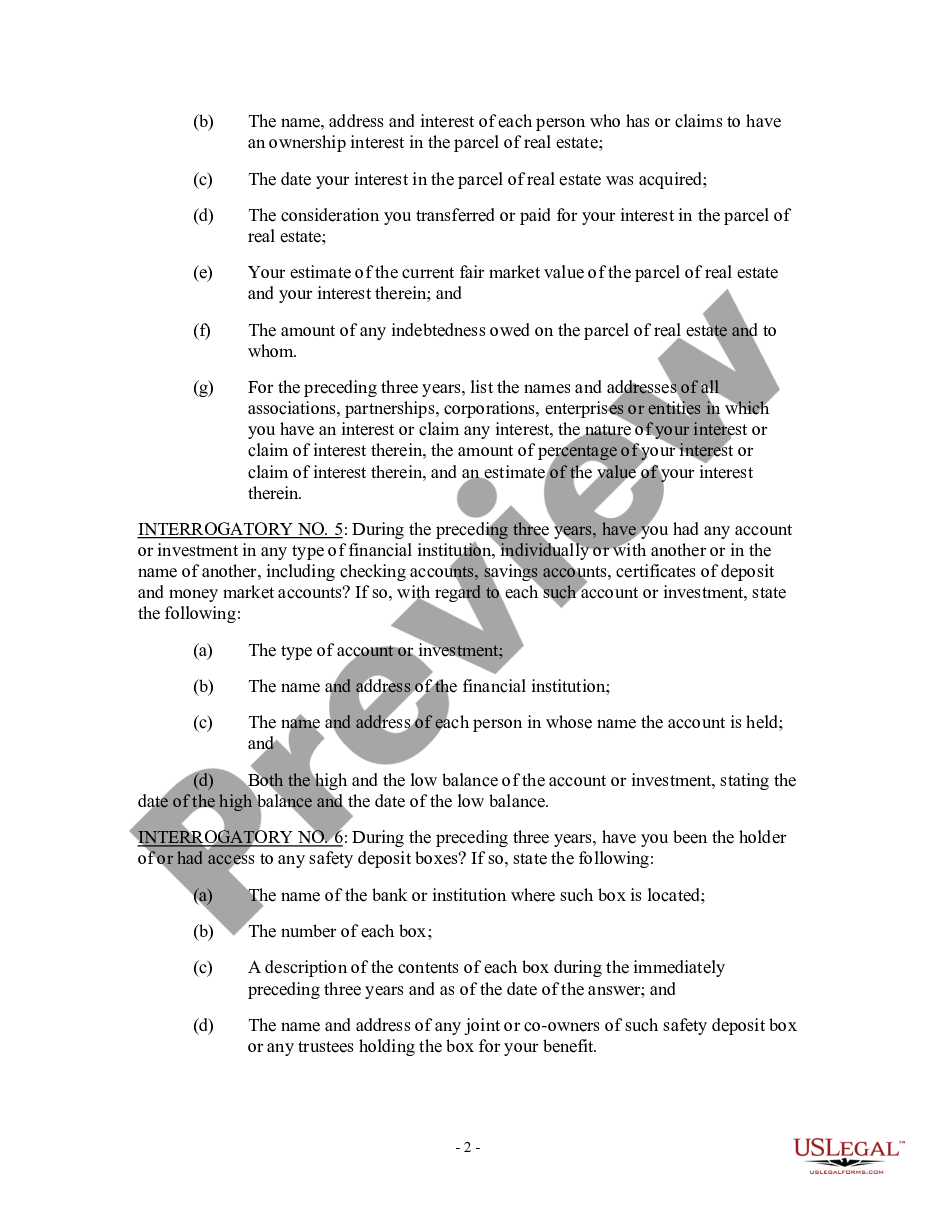 page 1 Discovery Interrogatories for Divorce Proceeding for either Plaintiff or Defendant - Another Form preview